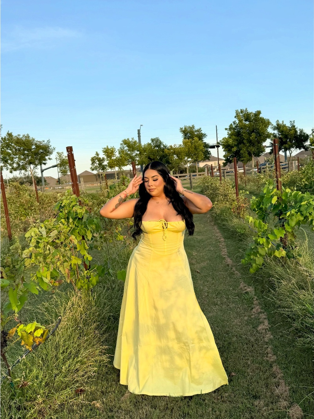 Fashion Nova Yellow Strapless Maxi Dress with Front Tie